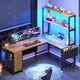 SEDETA 51.2 Inch Reversible L shaped Gaming Desk Small Corner Desk with LED Lights 4 Drawers and Storage Shelves