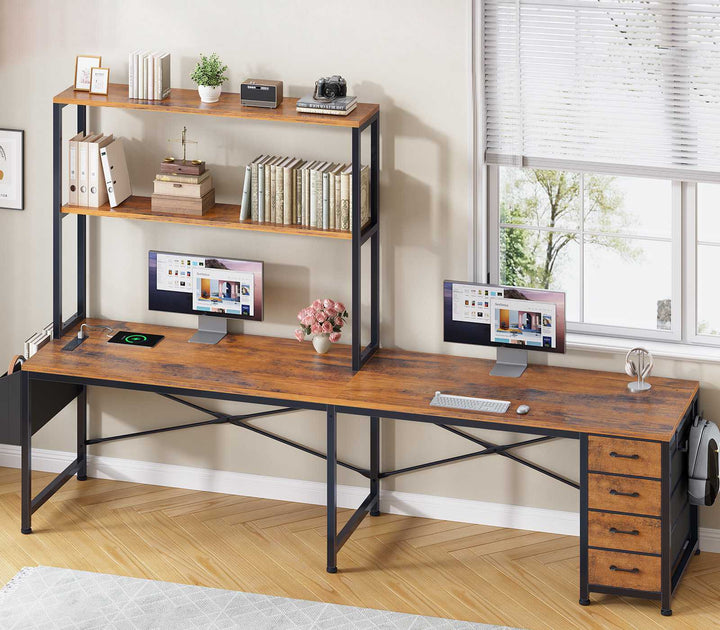 SEDETA 51.2 Inch Reversible L shaped Gaming Desk Small Corner Desk with LED Lights 4 Drawers and Storage Shelves