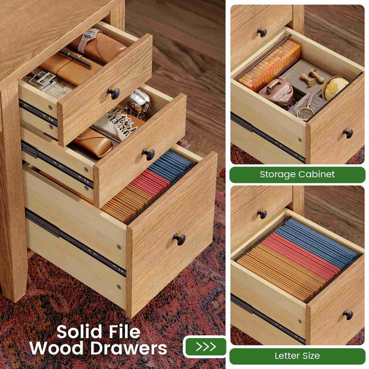 SEDETA® 58 Inch Solid Pine Wood Computer Desk with 4 Wood Drawers Executive Home Office Desk with Storage Shelves for Work Study Writing