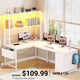 SEDETA® 51.2 Inch L Shaped Computer Desk Reversible Gaming Desk with LED Lights for Small Spaces with Drawer and Shelves