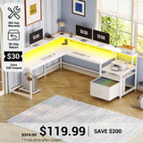 SEDETA® 66 Inch L Shaped LED Gaming Desk Home Office Corner Computer Table with Storage Shelves