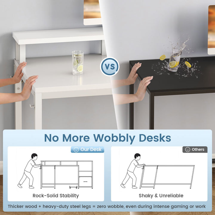 SEDETA | 66 Inch L Shaped Corner LED Gaming Computer Desk with File Drawer