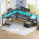 SEDETA | 66 Inch L Shaped Corner LED Gaming Computer Desk with File Drawer