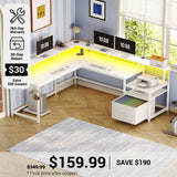 SEDETA 66 Inch L Shaped Gaming Desk Two Person Desk with Led Lights