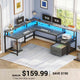 SEDETA 66 Inch L Shaped Gaming Desk Two Person Desk with Led Lights
