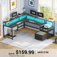 SEDETA 66 Inch L Shaped Gaming Desk Two Person Desk with Led Lights