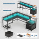 SEDETA | 66 Inch L Shaped Corner LED Gaming Computer Desk with File Drawer