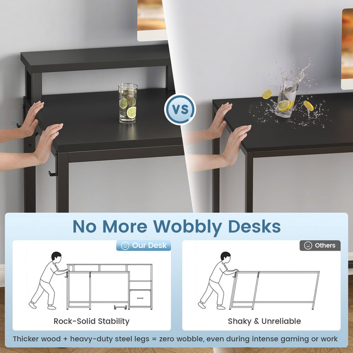SEDETA | 66 Inch L Shaped Corner LED Gaming Computer Desk with File Drawer