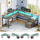 SEDETA | 66 Inch L Shaped Corner LED Gaming Computer Desk with File Drawer