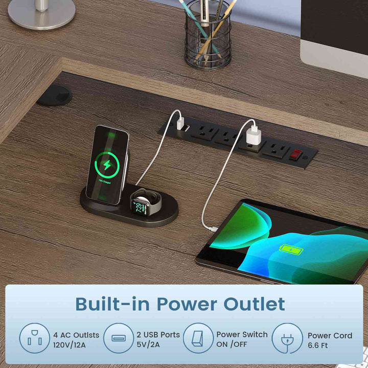 SEDETA | 66 Inch L Shaped Corner LED Gaming Computer Desk with File Drawer