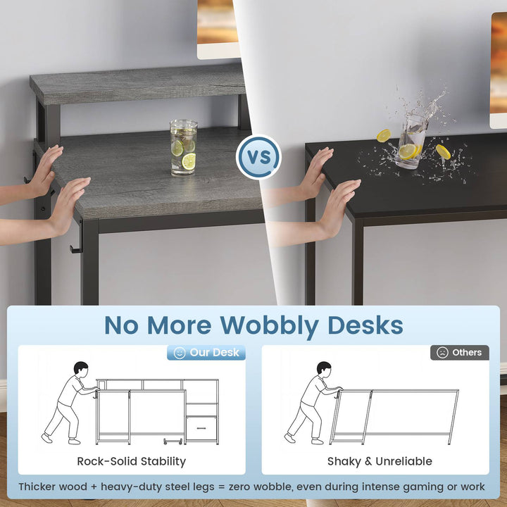 SEDETA | 66 Inch L Shaped Corner LED Gaming Computer Desk with File Drawer