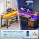 SEDETA | 66 Inch L Shaped Corner LED Gaming Computer Desk with File Drawer
