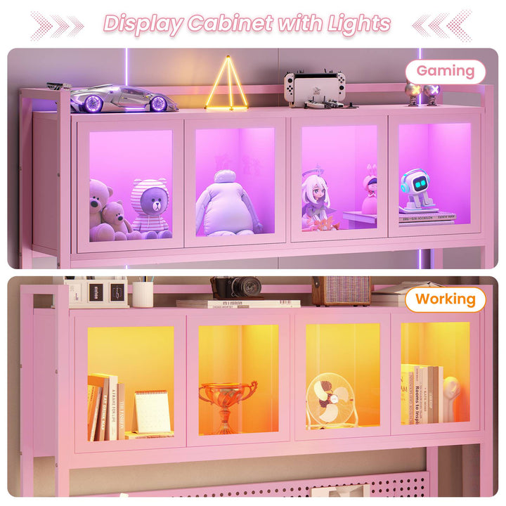 SEDETA 62 Inch L Shaped LED Gaming Desk with Hutch & Pegboard, Corner Computer Table with Drawers, Power Outlet