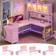 SEDETA 62 Inch L Shaped LED Gaming Desk with Hutch & Pegboard, Corner Computer Table with Drawers, Power Outlet