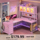 SEDETA® 62 Inch L Shaped Gaming Desk with Led Lights Computer Desk with Power Outlet Drawers Storage Shelves Pegboard