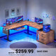 SEDETA | 63 Inch L Shaped Height Adjustable Electric Standing Desk LED Gaming Computer Desk with Power Outlet 3 Drawers File Cabinet