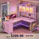 SEDETA 62 Inch L Shaped LED Gaming Desk with Hutch & Pegboard, Corner Computer Table with Drawers, Power Outlet
