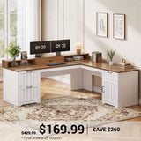 SEDETA | 63 Inch Farmhouse L Shaped Computer Desk with Storage File Drawers, Ergonomic Wood Office Desk, Monitor Stand
