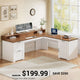 SEDETA 63 Inch Farmhouse Corner Computer Desk L Shaped Wood Desk with File Drawers Storage Monitor Stand for Home Office