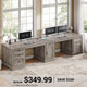 SEDETA® 110.3 Inch Vintage Long Computer Desk Farmhouse Two Person Desk with Printer Stand Power Outlets Storage Cabinet 7 Drawers