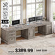 SEDETA 110.3 Inch Vintage Two Person Desk Long Farmhouse Computer Desk with Printer Stand Power Outlets 7 Drawers Large Storage Space for Home Office