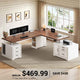 SEDETA 76.8 Inch Farmhouse L Shaped Electric Standing Desk with File Cabinet Height Adjustable Home Office Computer Desk with 6 Drawers Sit Stand Desk with Power Outlet