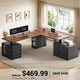 SEDETA 76.8 Inch Farmhouse L Shaped Electric Standing Desk with File Cabinet Height Adjustable Home Office Computer Desk with 6 Drawers Sit Stand Desk with Power Outlet