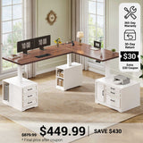 SEDETA® 76.8 Inch Electric Height Adjustable Desk with 6 Drawers Farmhouse L Shaped  Standing Desk with File Cabinet Sit Stand Desk with Power Outlet