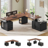 SEDETA® 76.8 Inch Electric Height Adjustable Desk with 6 Drawers Farmhouse L Shaped  Standing Desk with File Cabinet Sit Stand Desk with Power Outlet