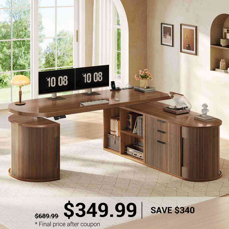 SEDETA | 57 Inch Electric Standing Desk with Drawers  Height Adjustable Fluted Desk with Power Strip for Home Office