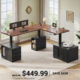 SEDETA | 76.8 Inch Farmhouse Height Adjustable Desk with 6 Drawers Electric Sit Stand Desk with Power Outlet L Shaped Standing Desk with File Cabinet