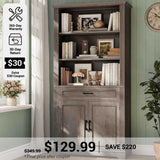 SEDETA® 70 Inch Tall Farmhouse Bookcase with Adjustable Cabinet Shelves and a Drawer 6 Shelf Display Storage for Home Office