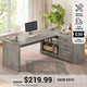 SEDETA 61 Inch Farmhouse  Executive L Shaped Desk with File Drawers Power Outlets Storage Shelves for Home Office