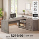 SEDETA 61 Inch Farmhouse  Executive L Shaped Desk with File Drawers Power Outlets Storage Shelves for Home Office