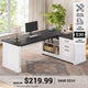 SEDETA 61 Inch Farmhouse  Executive L Shaped Desk with File Drawers Power Outlets Storage Shelves for Home Office
