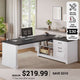 SEDETA 61 Inch Farmhouse  Executive L Shaped Desk with File Drawers Power Outlets Storage Shelves for Home Office