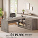 SEDETA 61 Inch Farmhouse  Executive L Shaped Desk with File Drawers Power Outlets Storage Shelves for Home Office