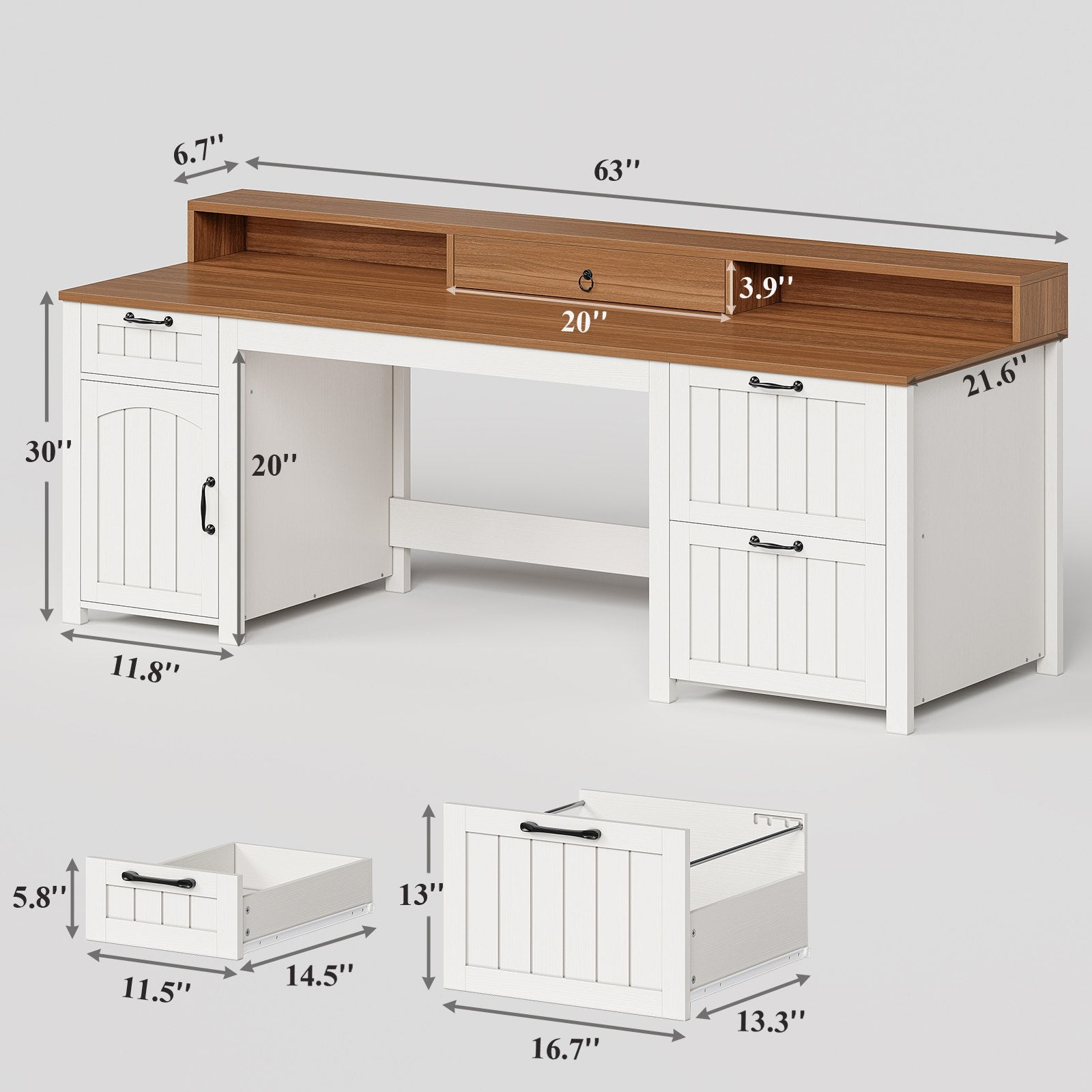 SEDETA® 63 Inch Farmhouse Executive Desk Ergonomic Computer Desk with