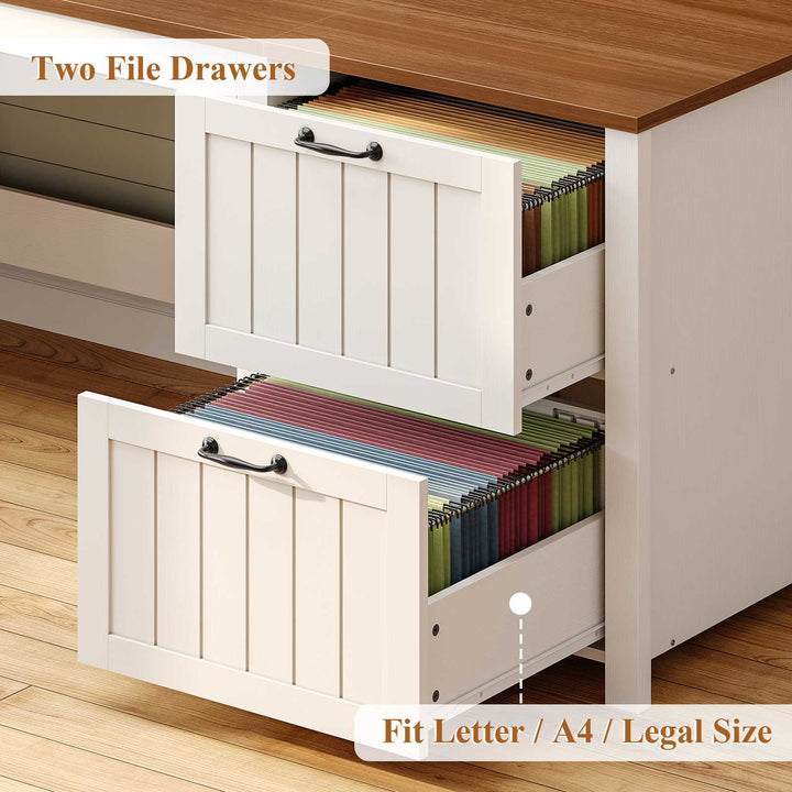 SEDETA 63 Inch Farmhouse Wood Computer Desk Executive Desk with Drawers Storage Cabinet Monitor Stand