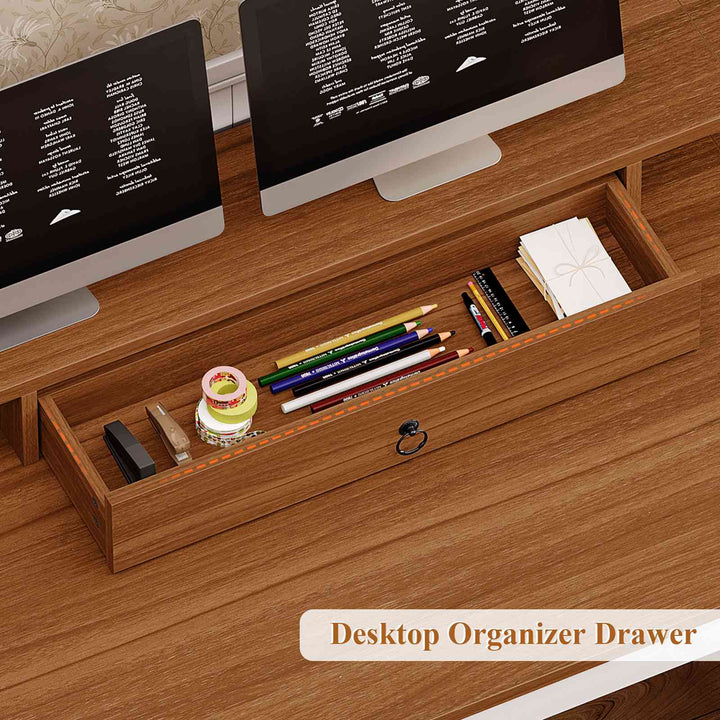 SEDETA 63 Inch Farmhouse Wood Computer Desk Executive Desk with Drawers Storage Cabinet Monitor Stand