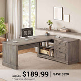 SEDETA | 61 Inch L Shaped Computer Desk Farmhouse Executive Desk with Storage File Drawers Shelves Power Outlets for Home Office
