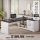 SEDETA® 61 Inch L Shaped Farmhouse Executive Computer Desk with Power Outlets File Drawers and Storage Shelves
