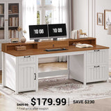 SEDETA | 63 Inch Wood Computer Desk Farmhouse Ergonomic Executive Desk for Home Office with File Drawer and Monitor Stand