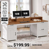 SEDETA 63 Inch Farmhouse Wood Computer Desk Executive Desk with Drawers Storage Cabinet Monitor Stand