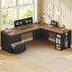 SEDETA® 67 Inch Farmhouse L Shaped Computer Desk with 3 Drawers Home Office Executive Desk with Storage Shelves and Power Outlets