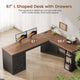 SEDETA® 67 Inch Farmhouse L Shaped Computer Desk with 3 Drawers Home Office Executive Desk with Storage Shelves and Power Outlets