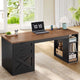 SEDETA® 55.1 Inch Executive Desk Farmhouse Computer Desk with Power Outlet 3 Drawers Storage Shelves for Home Office