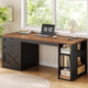 SEDETA® 55.1 Inch Executive Desk Farmhouse Computer Desk with Power Outlet 3 Drawers Storage Shelves for Home Office