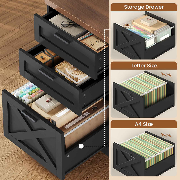 SEDETA® 55.1 Inch Executive Desk Farmhouse Computer Desk with Power Outlet 3 Drawers Storage Shelves for Home Office