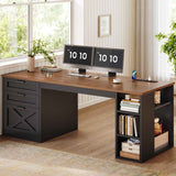SEDETA® 55.1 Inch Executive Desk Farmhouse Computer Desk with Power Outlet 3 Drawers Storage Shelves for Home Office